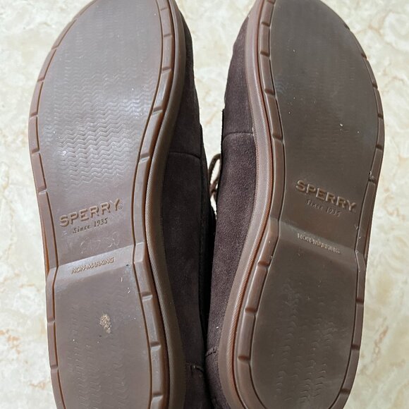 Sperry Sz 8.5 Wmns Coil Hook Dark Brown Suede Moccasin Boot - Picture 11 of 13
